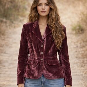 Vintage Axcess Velvet Blazer Mauve Wine Y2K Button Front Boho Whimsigoth Sz 12